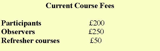 Text Box: Current Course Fees  Participants                         200                   Observers                            250Refresher courses                50