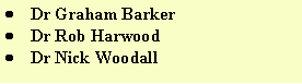 Text Box: Dr Graham BarkerDr Rob HarwoodDr Nick Woodall